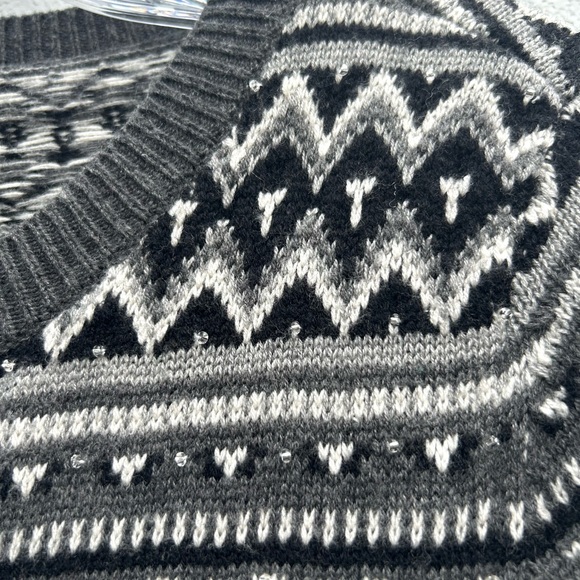 Talbots Cardigan Sweater Fair Isle Knit Lambswool Blend X/XL Gray Beaded Nordic - Picture 5 of 12